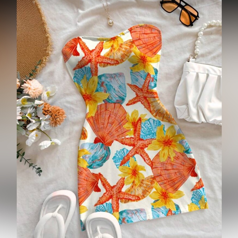 Vibrant Starfish and Seashell Mini Dress